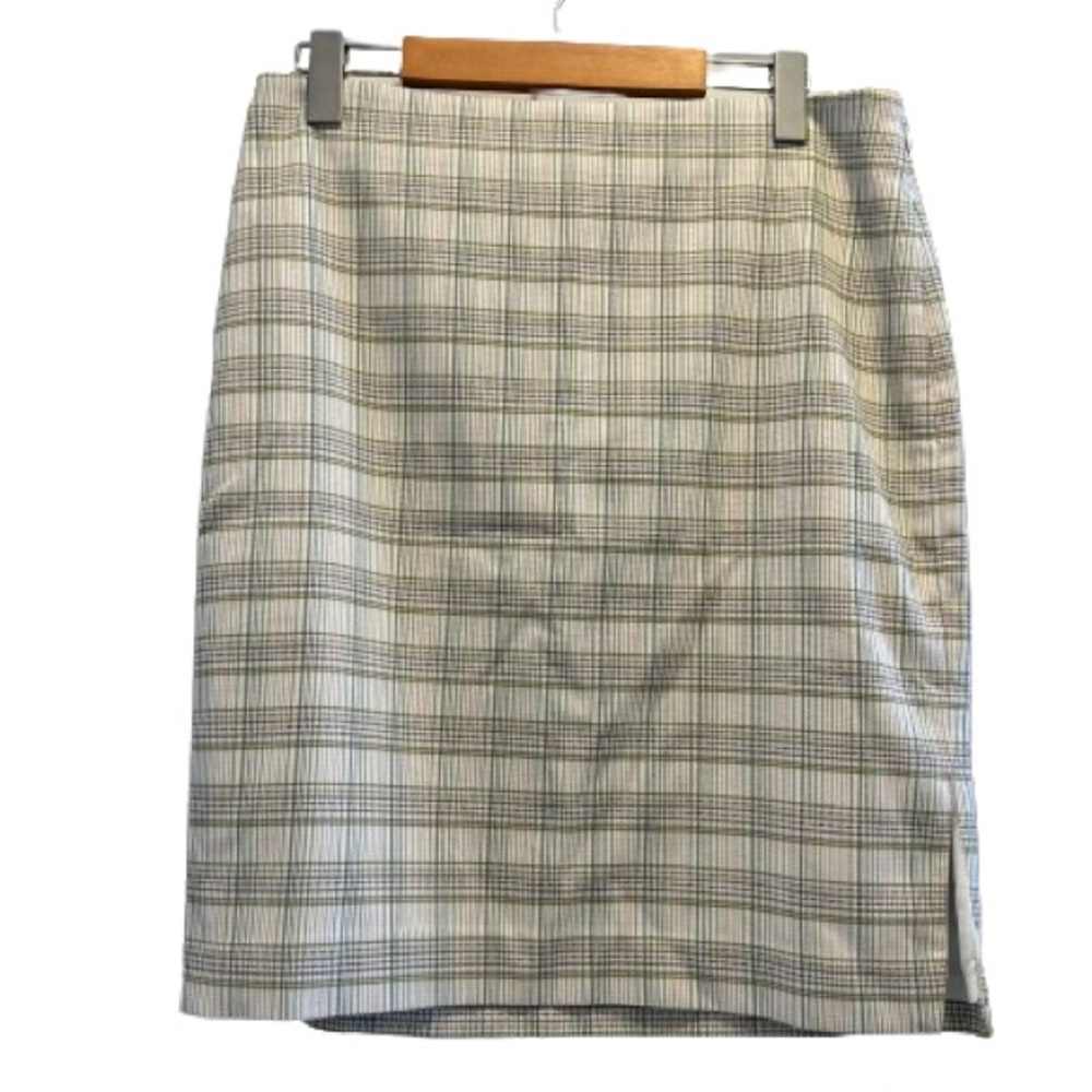 Ann Taylor Petite Green, Brown and Beige Plaid Midi Skirt
